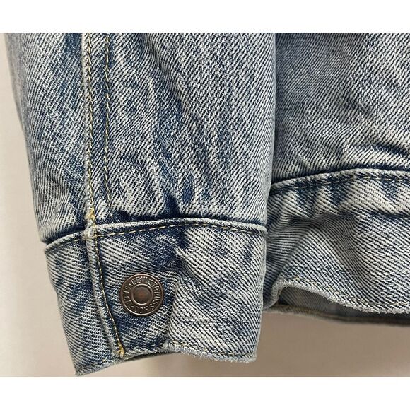 LEVI'S Trucker Jacket Men's Small Blue Denim Jean Cotton Sherpa Lined Light Wash - Picture 13 of 14